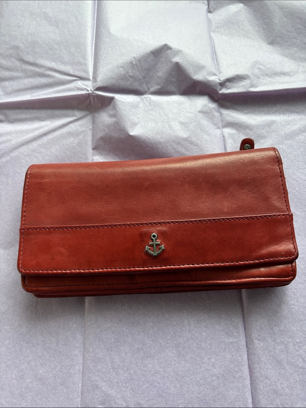 Harbour 2nd Red Leather Wallet Clutch with Anchor Accent